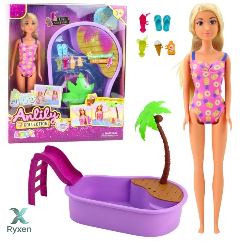 Zestaw Lalka Anlily Na Plaży Basen Palma Akcesoria 8 el. LEAN TOYS