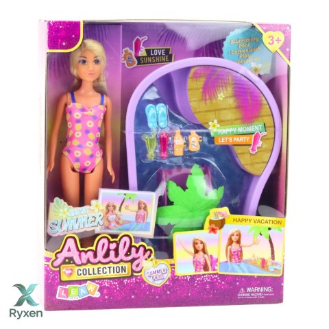 Zestaw Lalka Anlily Na Plaży Basen Palma Akcesoria 8 el. LEAN TOYS