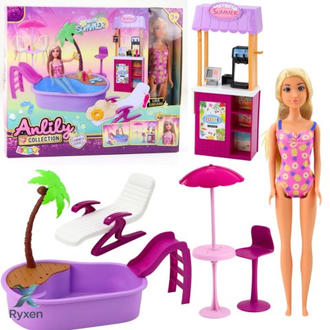 Zestaw Lalka Anlily Na Plaży Basen Palma Stoisko z Napojami Akcesoria LEAN TOYS