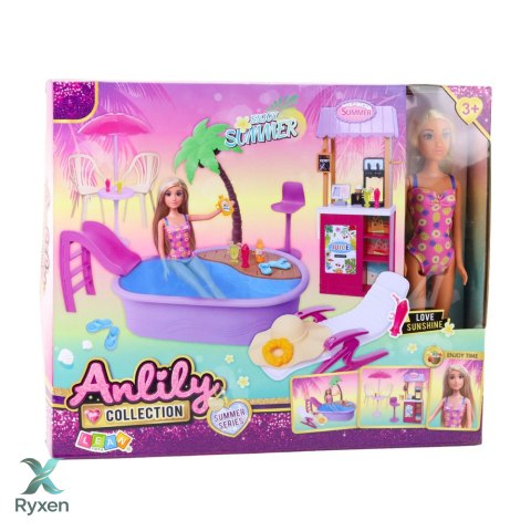 Zestaw Lalka Anlily Na Plaży Basen Palma Stoisko z Napojami Akcesoria LEAN TOYS