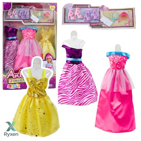 Zestaw Sukienki Dla Lalek Anlili Buty Torebka Korony Akcesoria 8 el. LEAN TOYS