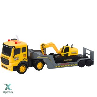 Ciężarówka Laweta Z Koparką Gąsienicową Obrotowa 360° Żółta 1:16 LEAN TOYS