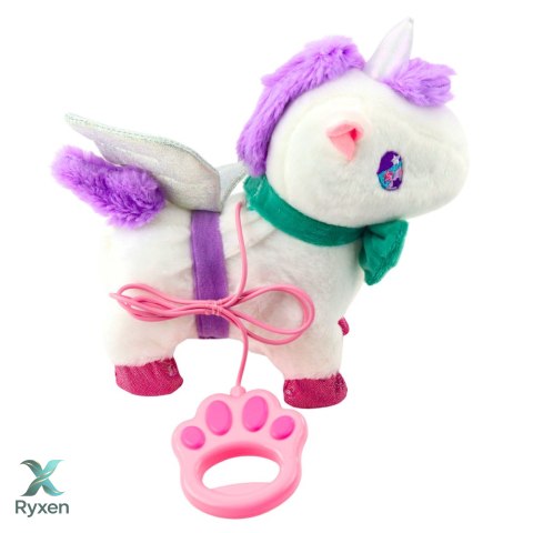 Interaktywny Jednorożec Na Smyczy Chodzi Dźwięki Galopu Odpinane Skrzydła LEAN TOYS