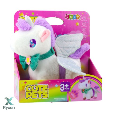 Interaktywny Jednorożec Na Smyczy Chodzi Dźwięki Galopu Odpinane Skrzydła LEAN TOYS