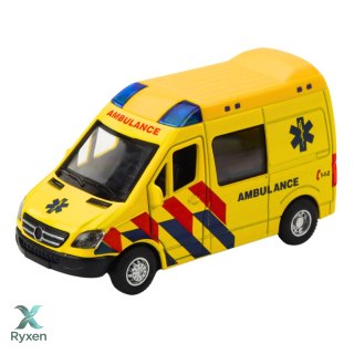 Karetka Ambulans Metalowy Z Napędem Pull Back Światła Dźwięki Żółty 1:32 LEAN TOYS