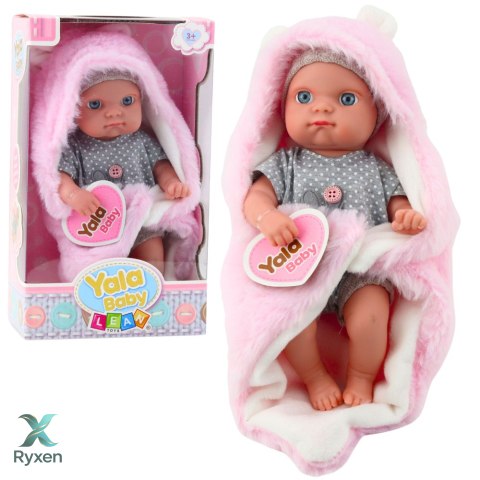 Lalka Bobas W Szarej Piżamce Z Kocykiem Króliczkiem Różowy 23cm LEAN TOYS