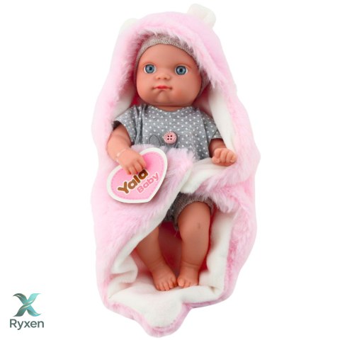 Lalka Bobas W Szarej Piżamce Z Kocykiem Króliczkiem Różowy 23cm LEAN TOYS