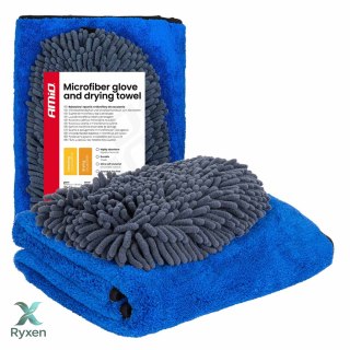 Rękawica z mikrofibry i ręcznik do osuszania samochodu 94/800gsm 20x26/60x90cm amio-04489 AMiO