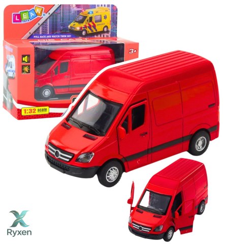 Samochód Dostawczy Metalowy Czerwony 1:32 Światła Dźwięki LEAN TOYS