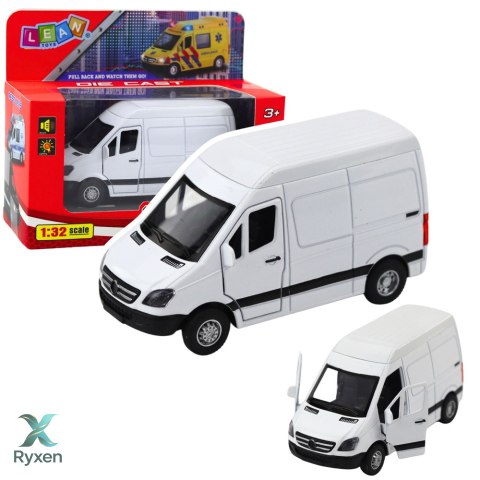 Samochód Dostawczy Metalowy Z Napędem Pull Back Światła Dźwięki Biały 1:32 LEAN TOYS