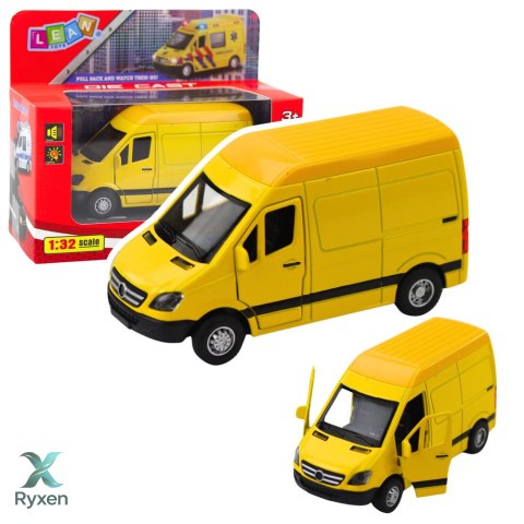Samochód Dostawczy Metalowy Z Napędem Pull Back Światła Dźwięki Żółty 1:32 LEAN TOYS