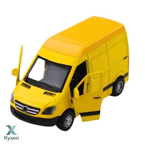 Samochód Dostawczy Metalowy Z Napędem Pull Back Światła Dźwięki Żółty 1:32 LEAN TOYS