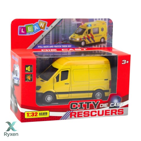 Samochód Dostawczy Metalowy Z Napędem Pull Back Światła Dźwięki Żółty 1:32 LEAN TOYS