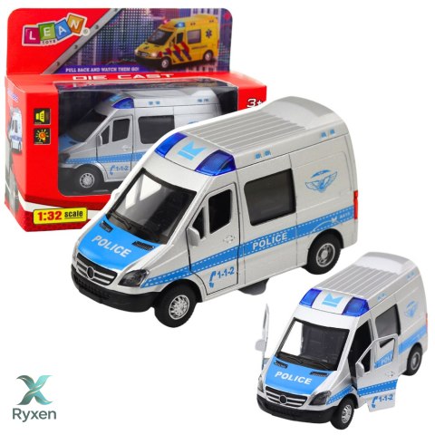 Samochód Policyjny Metalowy Z Napędem Pull Back Światła Dźwięki 1:32 LEAN TOYS
