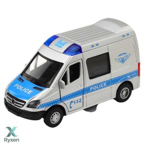 Samochód Policyjny Metalowy Z Napędem Pull Back Światła Dźwięki 1:32 LEAN TOYS