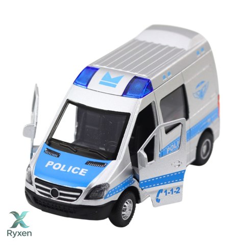 Samochód Policyjny Metalowy Z Napędem Pull Back Światła Dźwięki 1:32 LEAN TOYS