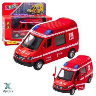 Samochód Strażacki Metalowy Napęd Pull Back Światła Dźwięki Czerwony 1:32 LEAN TOYS