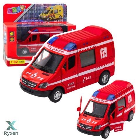 Samochód Strażacki Metalowy Napęd Pull Back Światła Dźwięki Czerwony 1:32 LEAN TOYS