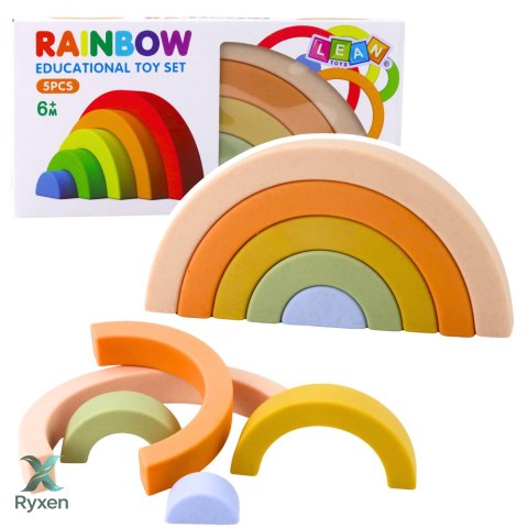 Tęczowa Układanka Dla Malucha Klocki Gumowe Pastelowe 5 szt. LEAN TOYS