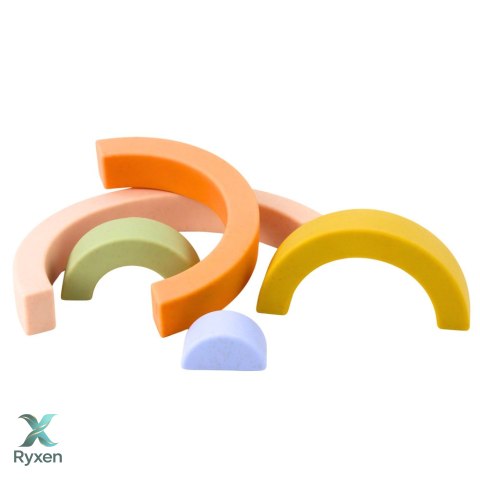 Tęczowa Układanka Dla Malucha Klocki Gumowe Pastelowe 5 szt. LEAN TOYS