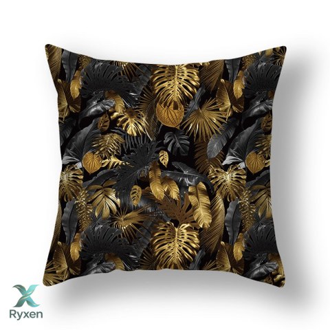 Poszewka na poduszkę 45x45 cm - czarno-złota LIŚCIE MINI Kamai