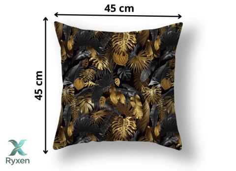 Poszewka na poduszkę 45x45 cm - czarno-złota LIŚCIE MINI Kamai