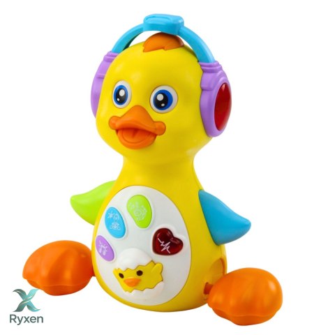 Interaktywna Kaczka Muzyczna Dla Malucha Porusza Się Świeci Żółta LEAN TOYS