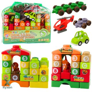 Klocki Konstrukcyjne Edukacyjne W Torbie Dinozaury Cyfry Litery 91 el. LEAN TOYS