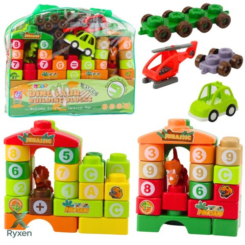 Klocki Konstrukcyjne Edukacyjne W Torbie Dinozaury Cyfry Litery 91 el. LEAN TOYS