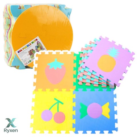 Miękkie Puzzle Mata Edukacyjna Pianka EVA Owoce Słodycze Kolorowa 16 el. LEAN TOYS