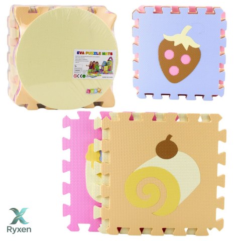Miękkie Puzzle Mata Edukacyjna Pianka EVA Owoce Słodycze Pastelowe 16 el. LEAN TOYS