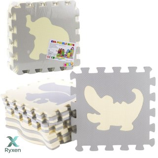 Miękkie Puzzle Mata Edukacyjna Zwierzęta Pianka EVA Beżowe Szare 9 el. LEAN TOYS
