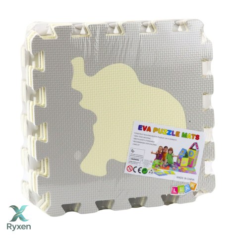 Miękkie Puzzle Mata Edukacyjna Zwierzęta Pianka EVA Beżowe Szare 9 el. LEAN TOYS