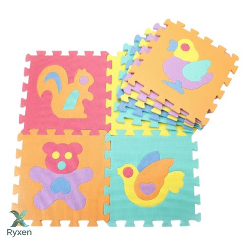 Miękkie Puzzle Mata Edukacyjna Zwierzęta Pianka EVA Kolorowe 9 el. LEAN TOYS