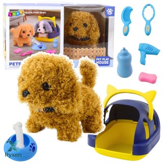 Pies Pudel Interaktywny Pluszowy Chodzi Szczeka Transporter Akcesoria LEAN TOYS