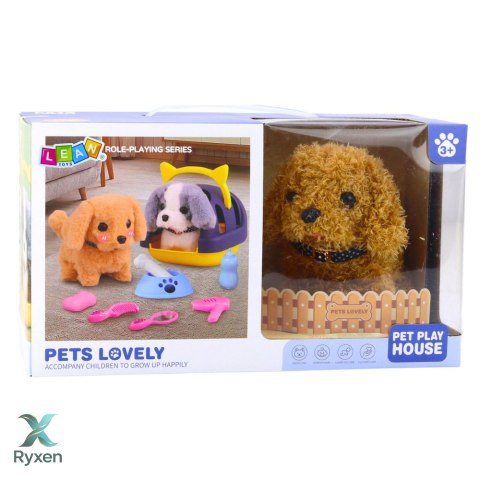 Pies Pudel Interaktywny Pluszowy Chodzi Szczeka Transporter Akcesoria LEAN TOYS
