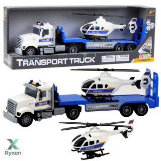 Zestaw Ciężarówka Policyjna Transportowa Helikopter Światła Dźwięki LEAN TOYS