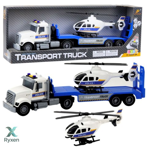 Zestaw Ciężarówka Policyjna Transportowa Helikopter Światła Dźwięki LEAN TOYS