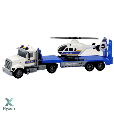 Zestaw Ciężarówka Policyjna Transportowa Helikopter Światła Dźwięki LEAN TOYS