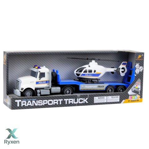 Zestaw Ciężarówka Policyjna Transportowa Helikopter Światła Dźwięki LEAN TOYS