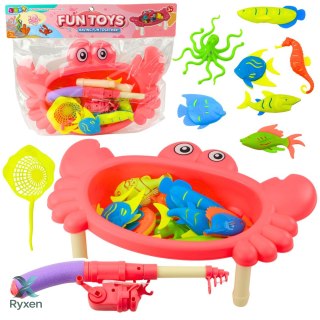 Zestaw Do Łowienia Rybek Stolik Krab 10 Rybek Wędka Sitko Różowy LEAN TOYS