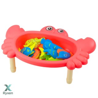 Zestaw Do Łowienia Rybek Stolik Krab 10 Rybek Wędka Sitko Różowy LEAN TOYS