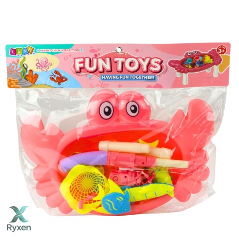 Zestaw Do Łowienia Rybek Stolik Krab 10 Rybek Wędka Sitko Różowy LEAN TOYS