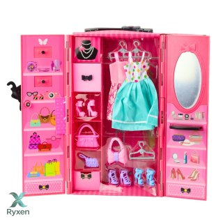 Zestaw Lalka Z Szafą Akcesoria Różowa Ubrania Dodatki Moda Przebieranki LEAN TOYS