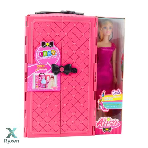 Zestaw Lalka Z Szafą Akcesoria Różowa Ubrania Dodatki Moda Przebieranki LEAN TOYS