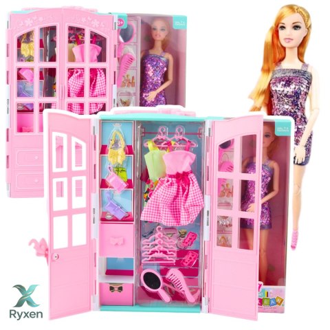 Zestaw Lalka Z Szafą Akcesoria Ubrania Moda Przebieranki Dla Dziewczynek LEAN TOYS