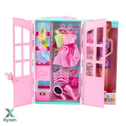 Zestaw Lalka Z Szafą Akcesoria Ubrania Moda Przebieranki Dla Dziewczynek LEAN TOYS
