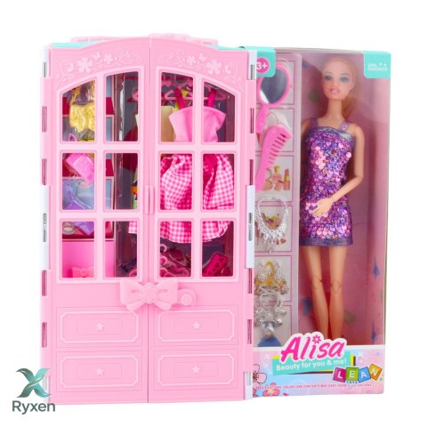 Zestaw Lalka Z Szafą Akcesoria Ubrania Moda Przebieranki Dla Dziewczynek LEAN TOYS