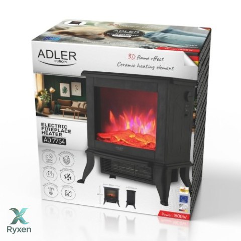 AD 7754 Kominek elektryczny | 2 poziomy grzania: 1000w / 1800w | efekt 3d płomienia | termostat ADLER