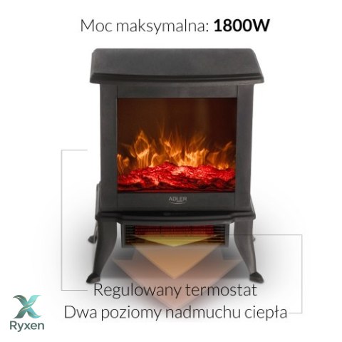AD 7754 Kominek elektryczny | 2 poziomy grzania: 1000w / 1800w | efekt 3d płomienia | termostat ADLER